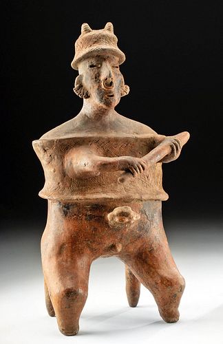 HUGE NAYARIT POTTERY SEATED WARRIOR