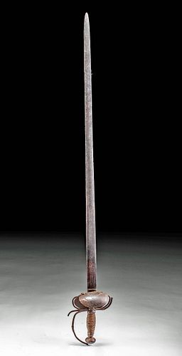 18TH C. SPANISH STEEL SWORD CLAMSHELL