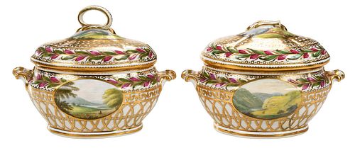 PAIR OF CROWN DERBY PORCELAIN LIDDED