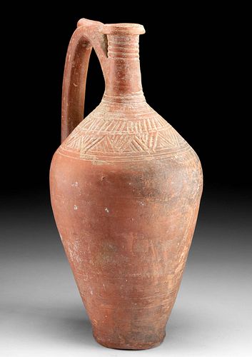 TALL CYPRIOT REDWARE JAR W LINEAR 371263