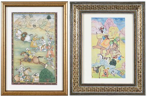 TWO FRAMED MUGHAL MINIATURE PAINTINGS(Indian