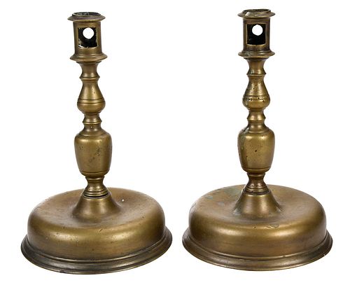 PAIR OF CONTINENTAL BRASS CANDLESTICKS19th