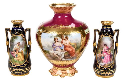 THREE ROYAL VIENNA OR STYLE PORCELAIN