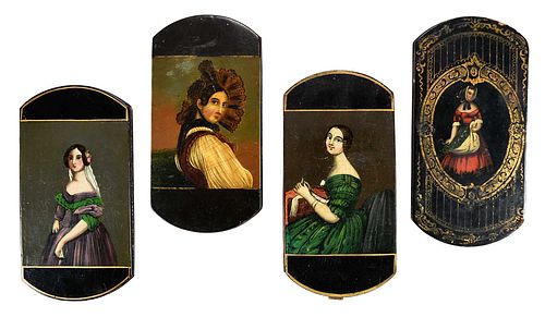 FOUR BLACK LACQUERED CIGAR CASES