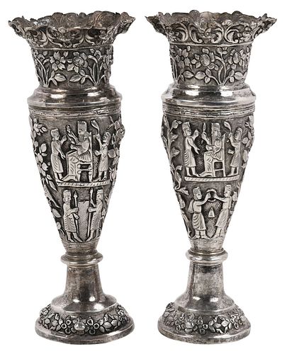 PAIR OF PERSIAN SILVER VASES19th