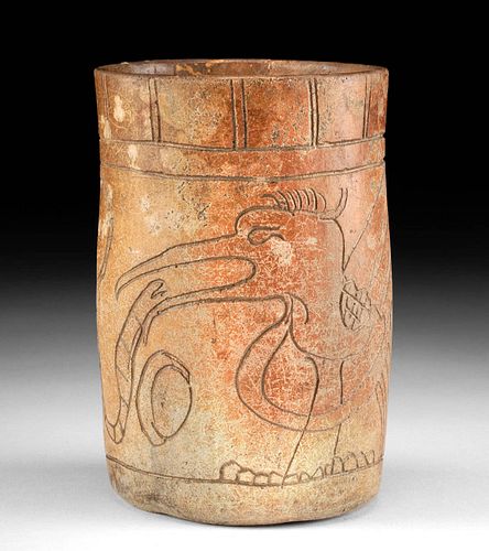 MAYA POTTERY VESSEL W/ BIRD & SNAKE,