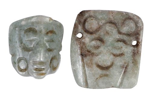 TWO MESOAMERICAN CARVED JADE MASK
