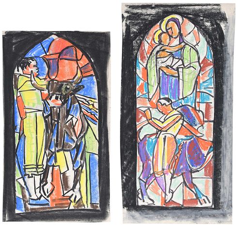 MALVINA HOFFMAN TWO STAINED GLASS 3713be