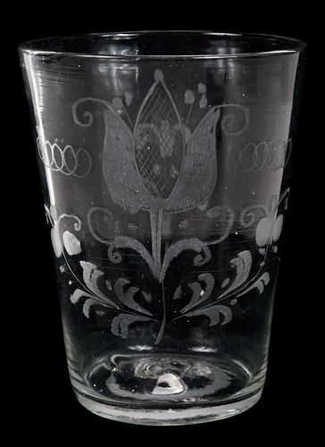 ETCHED GLASS DUTCH STYLE BEAKERAmerican  3713c6