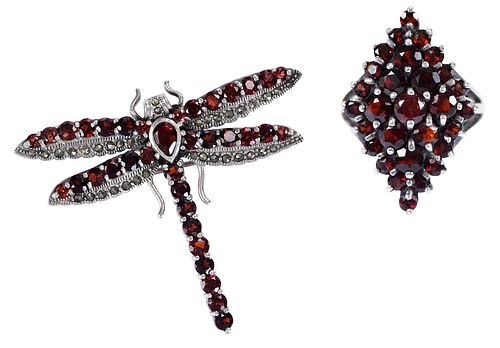 STERLING SILVER GARNET AND MARCASITE 3713dd