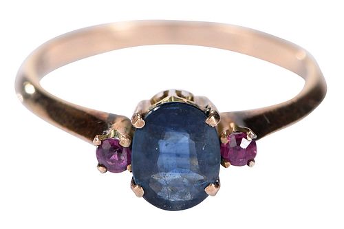 18KT. BLUE SAPPHIRE AND RUBY RINGone