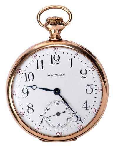 GOLD WALTHAM POCKET WATCH MONOGRAMEDdial