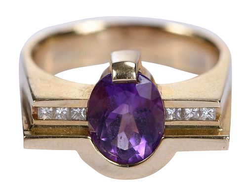 14KT. AMETHYST AND DIAMOND RINGone