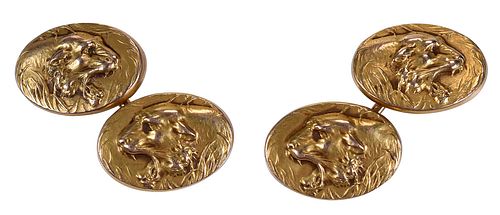 14KT. PAIR OF CUFFLINKS, LION MOTIFone