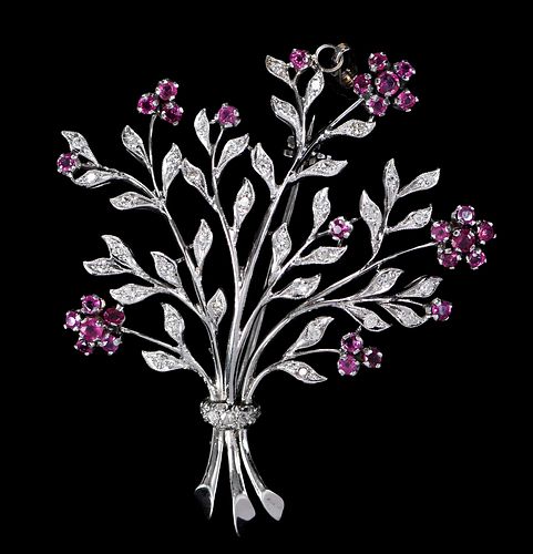 14KT. DIAMOND AND RUBY FLORAL BROOCH/PENDANT42