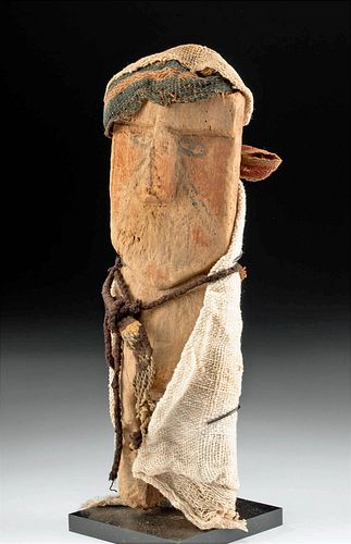 CHANCAY PAINTED WOOD FIGURE TEXTILE