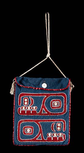 19TH C. TLINGIT WOOL, GLASS BEAD,