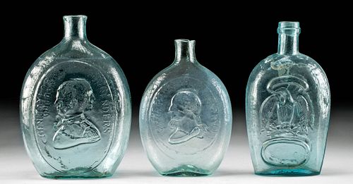 19TH C. US GLASS WHISKY FLASKS,