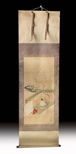 19TH C. JAPANESE SILK SCROLL BY