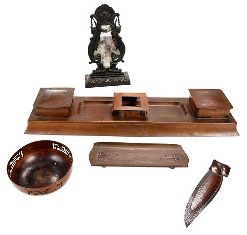 GROUP OF FIVE ARTS AND CRAFTS DESK ACCESSORIESAmerican,