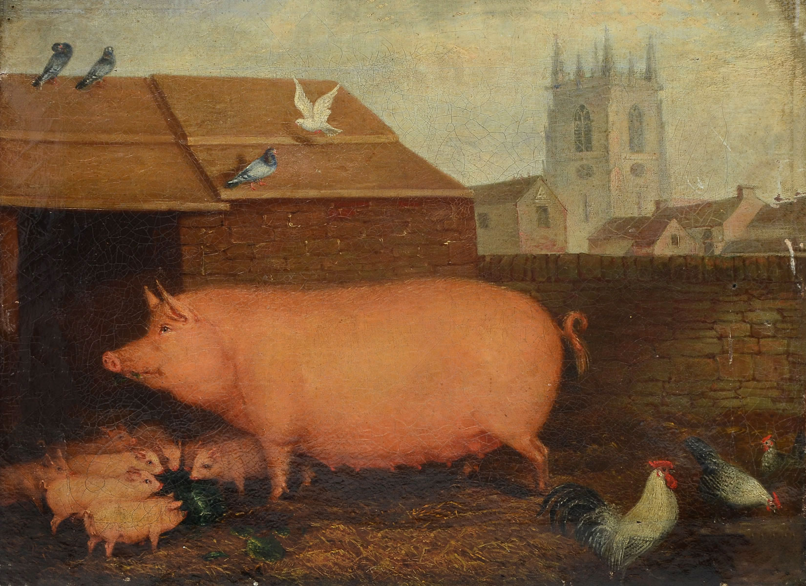 EARLY PAINTING OF A PIG STYE WITH