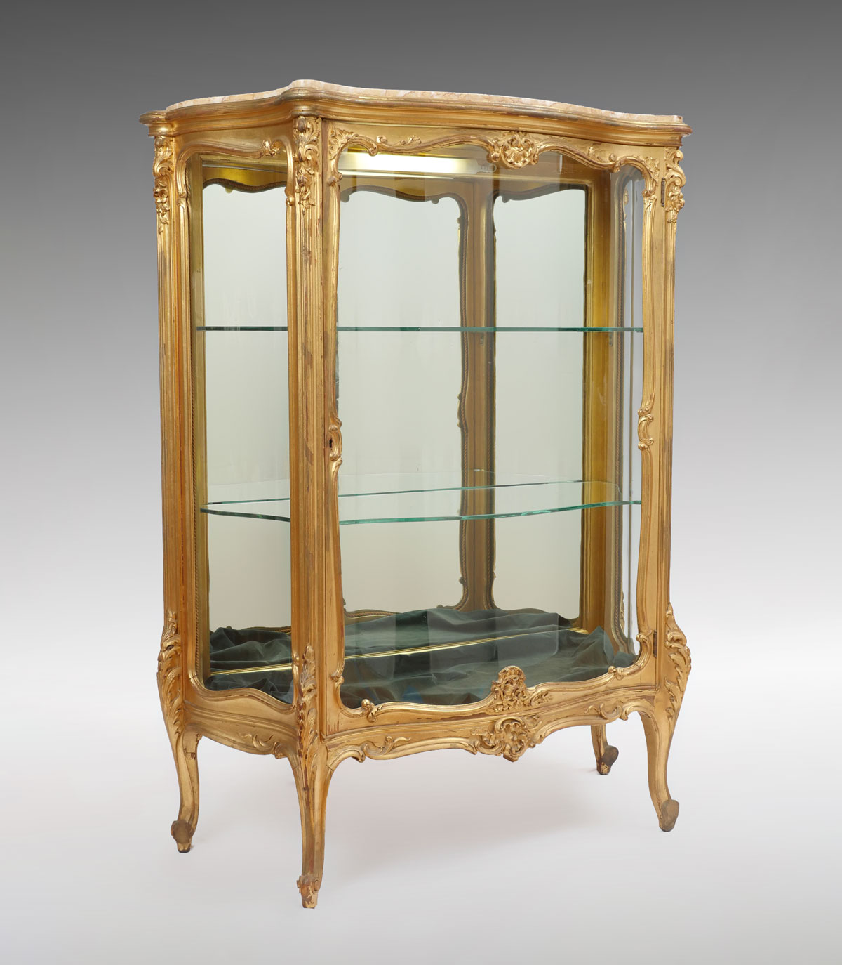 CARVED GILT MARBLE TOP DISPLAY: