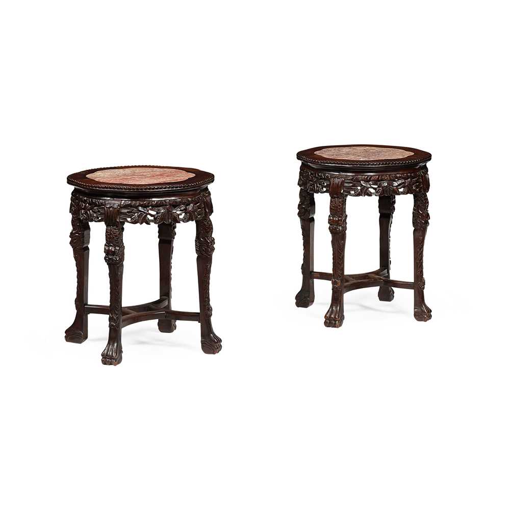 PAIR OF CHINESE HARDWOOD AND MARBLE 36eefa