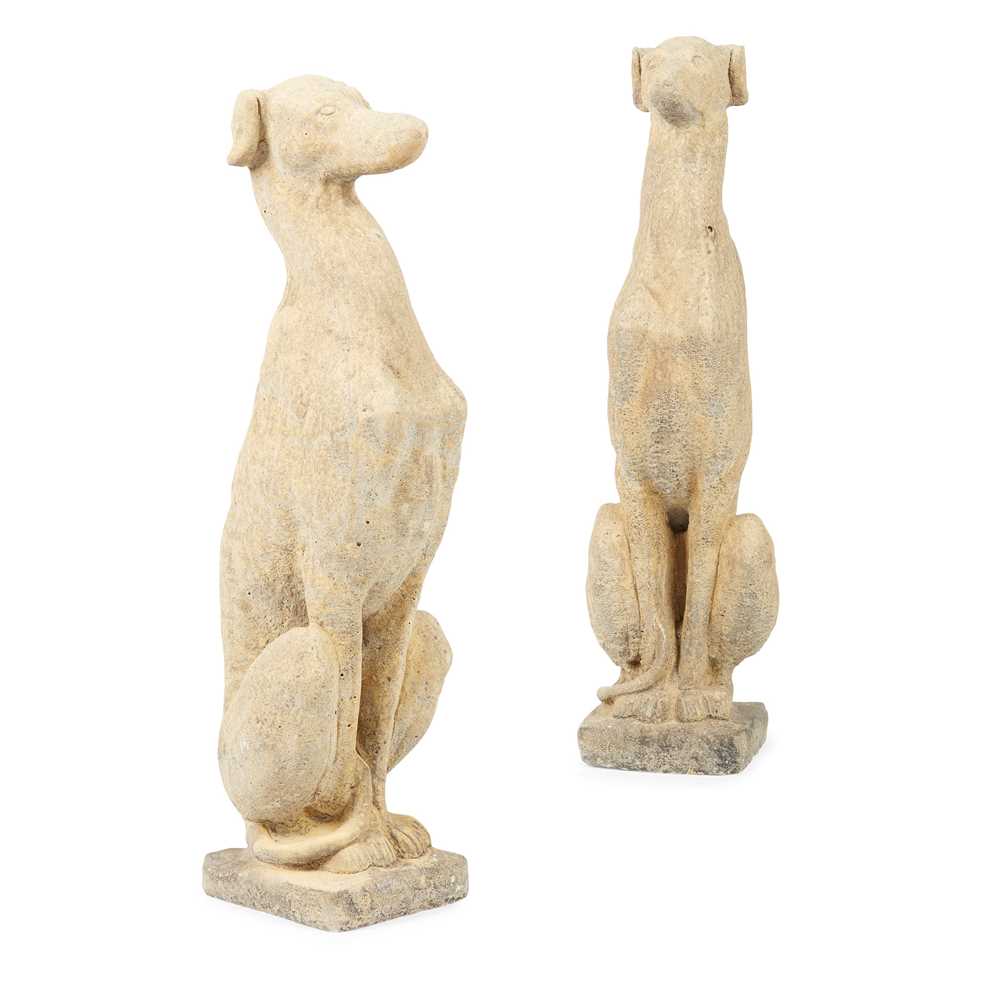 PAIR OF COMPOSITION STONE GREYHOUNDS MODERN 36ef62