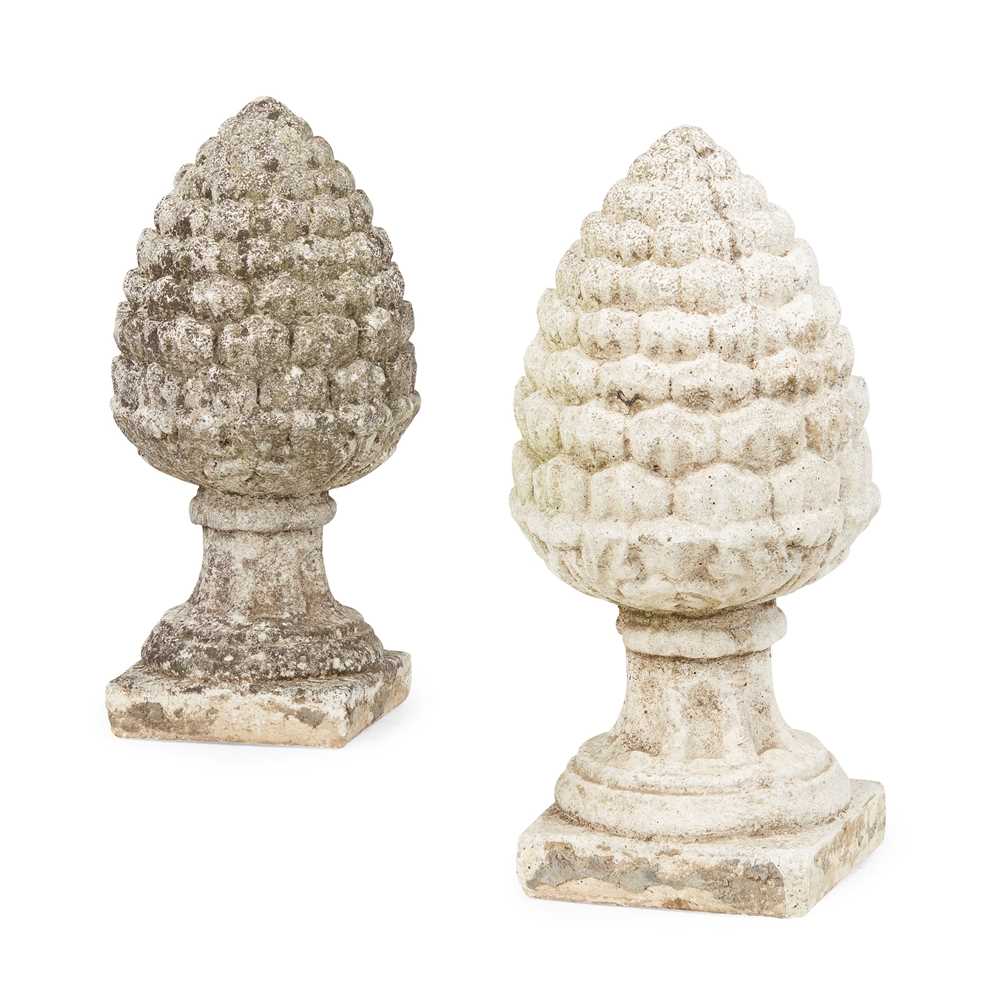 PAIR OF COMPOSITION STONE PINECONE