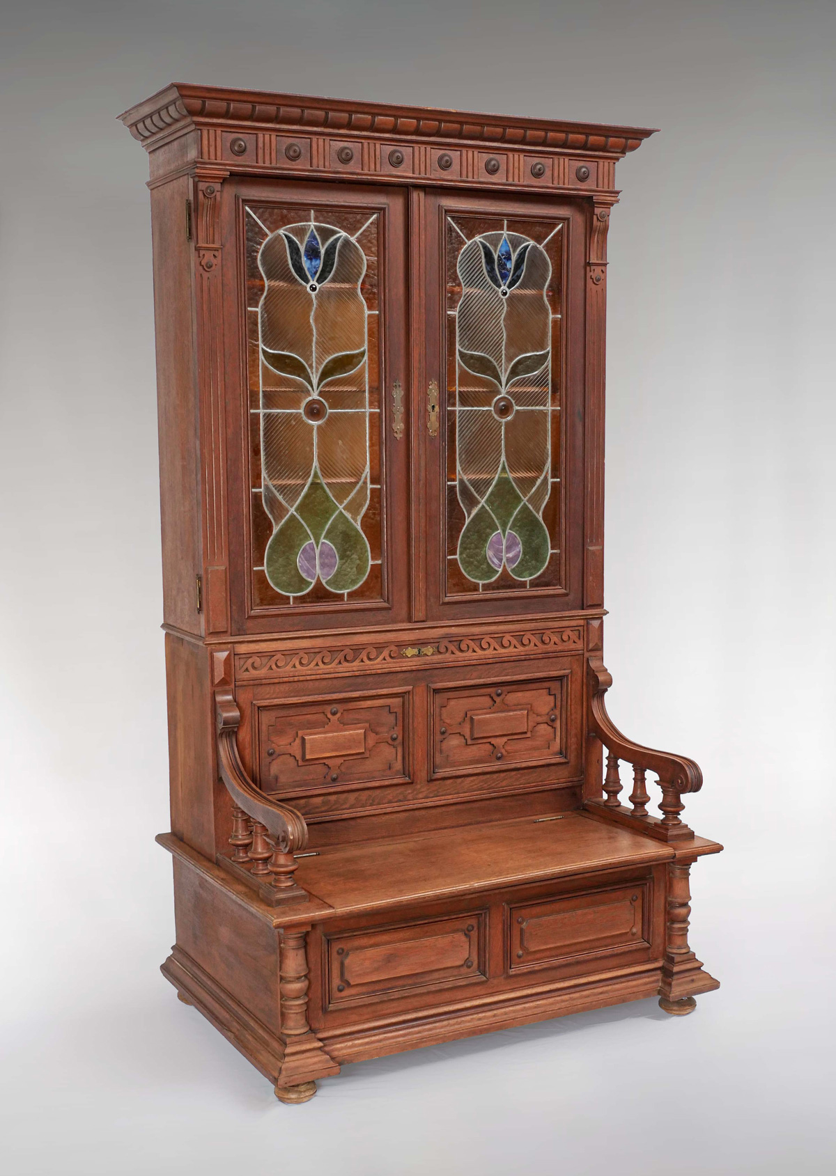 GOLDEN OAK STAINED-GLASS BOOKCASE