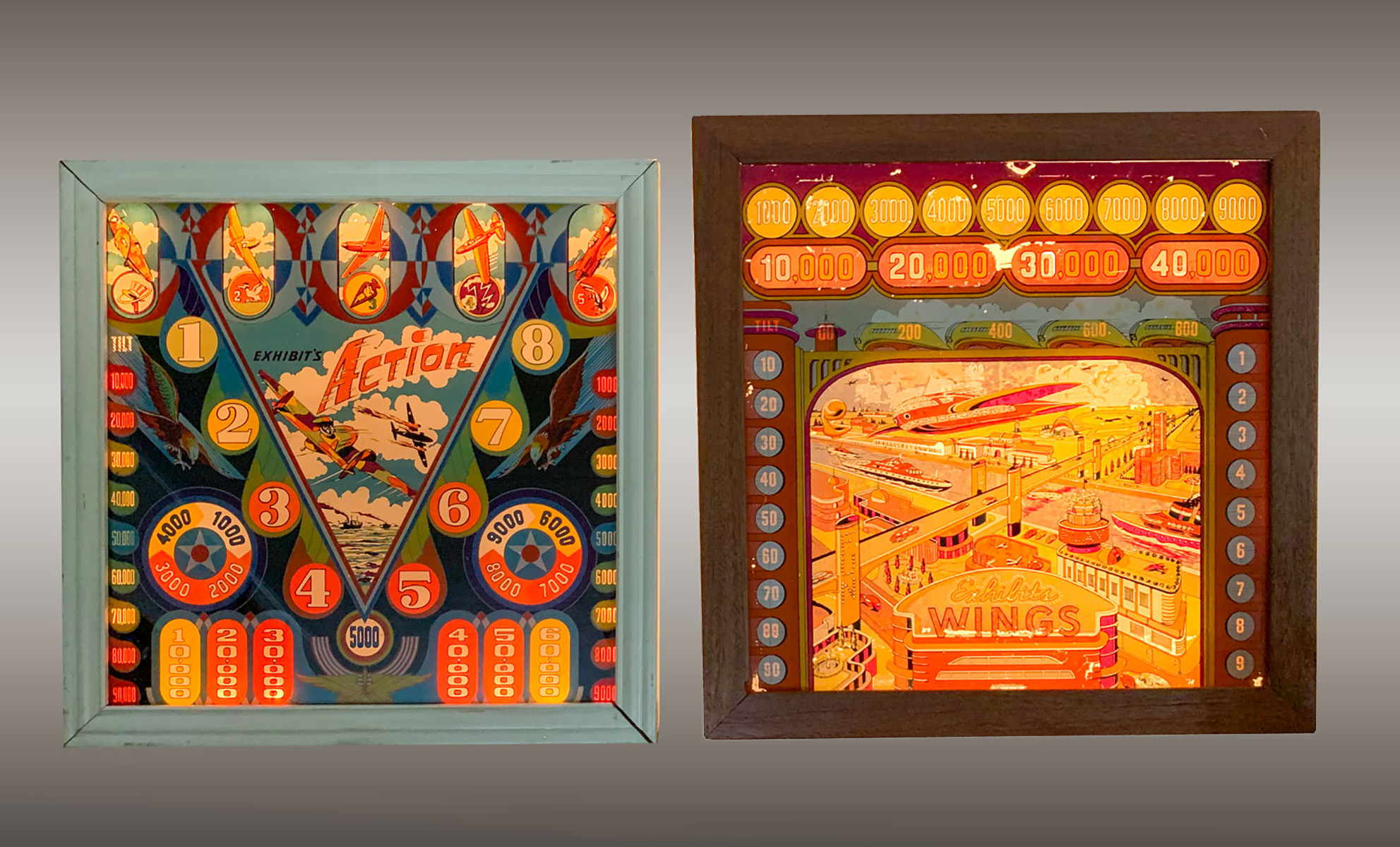 2 FRAMED PINBALL BACKGLASS PANELS  36efce