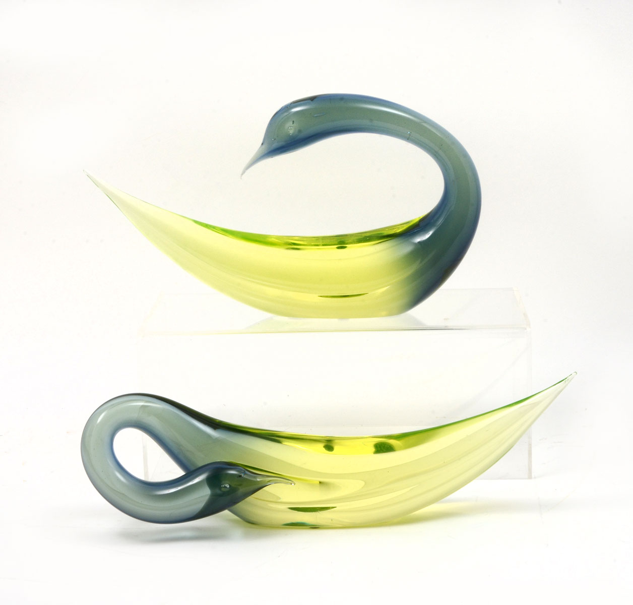 2 MID-CENTURY MURANO VASELINE GLASS