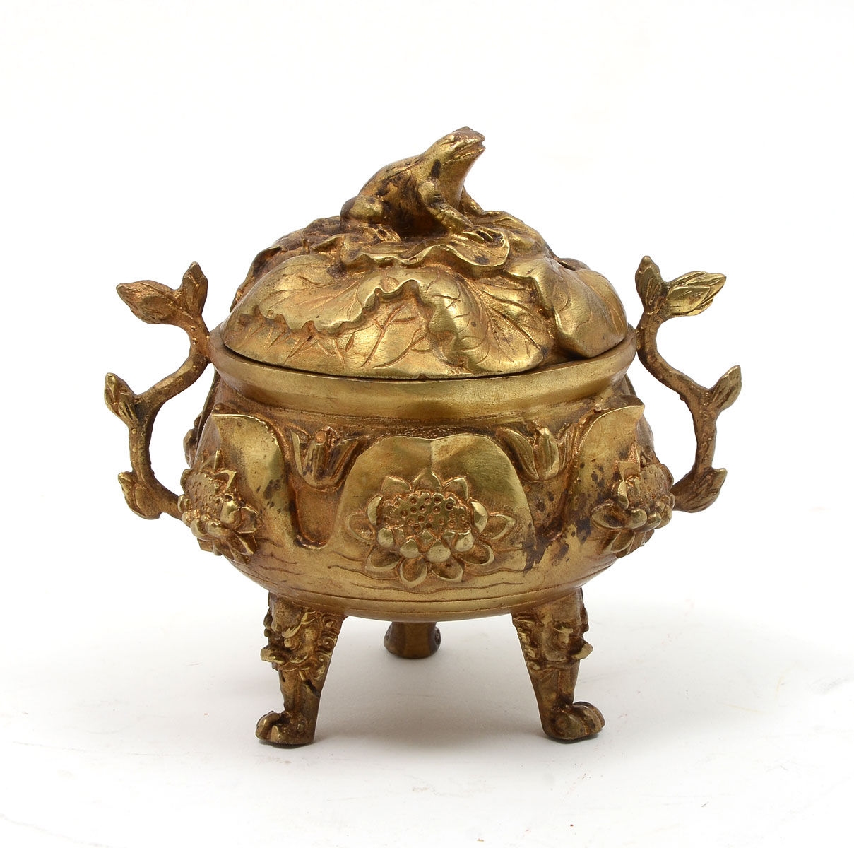 CHINESE GILT BRONZE FROG INCENSE