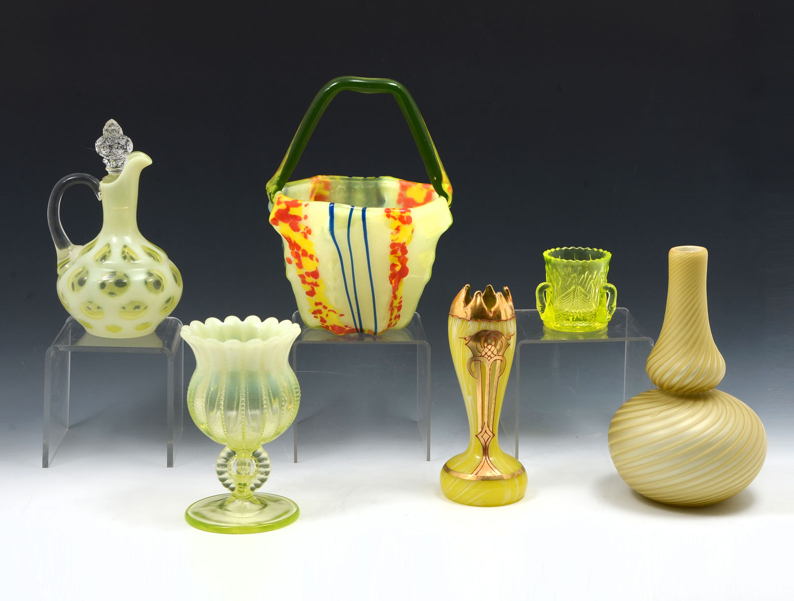 6 PC. VASELINE & ART GLASS COLLECTION: