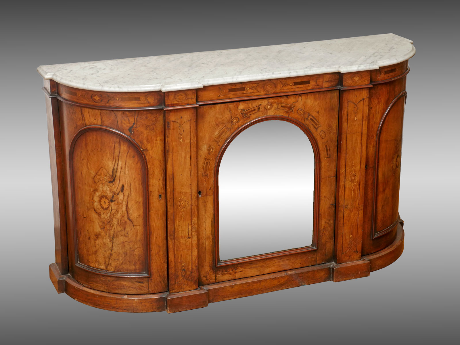 INLAID VICTORIAN MARBLE TOP SIDEBOARD: