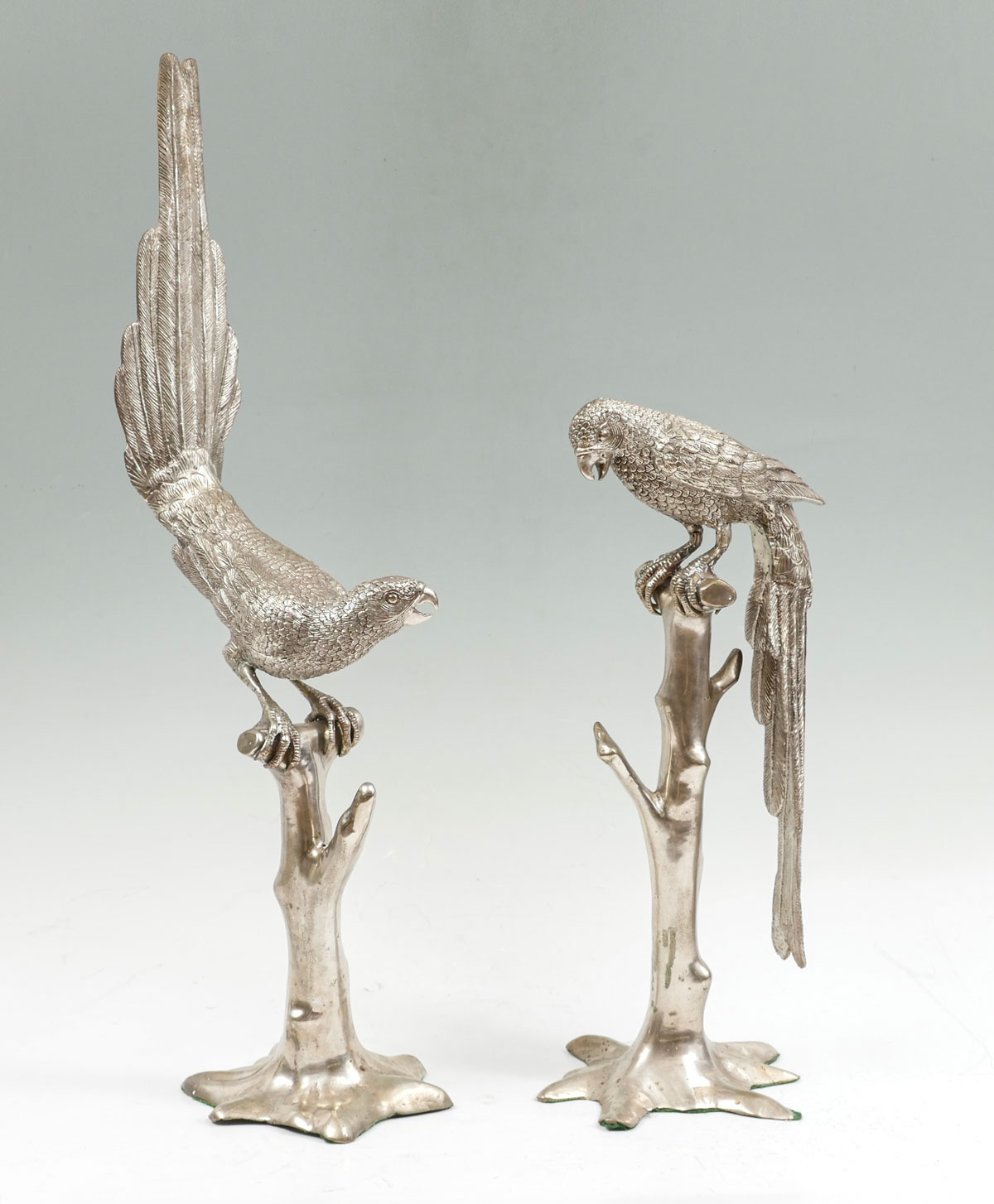 PR SILVERED BRONZE PARROT SCULPTURES: