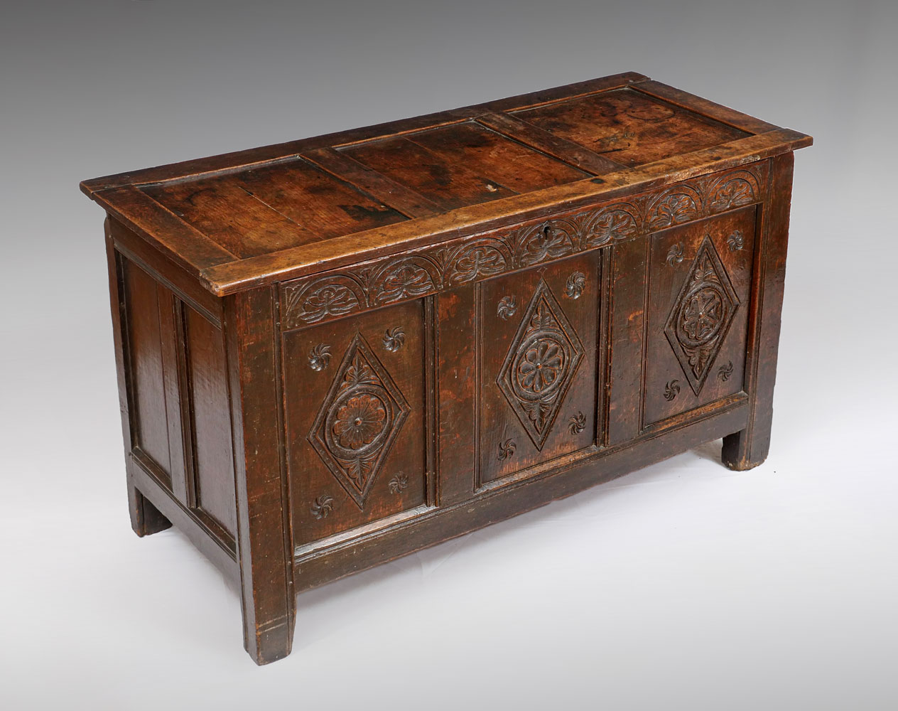 EARLY CARVED WELSH BLANKET CHEST  36f1c0