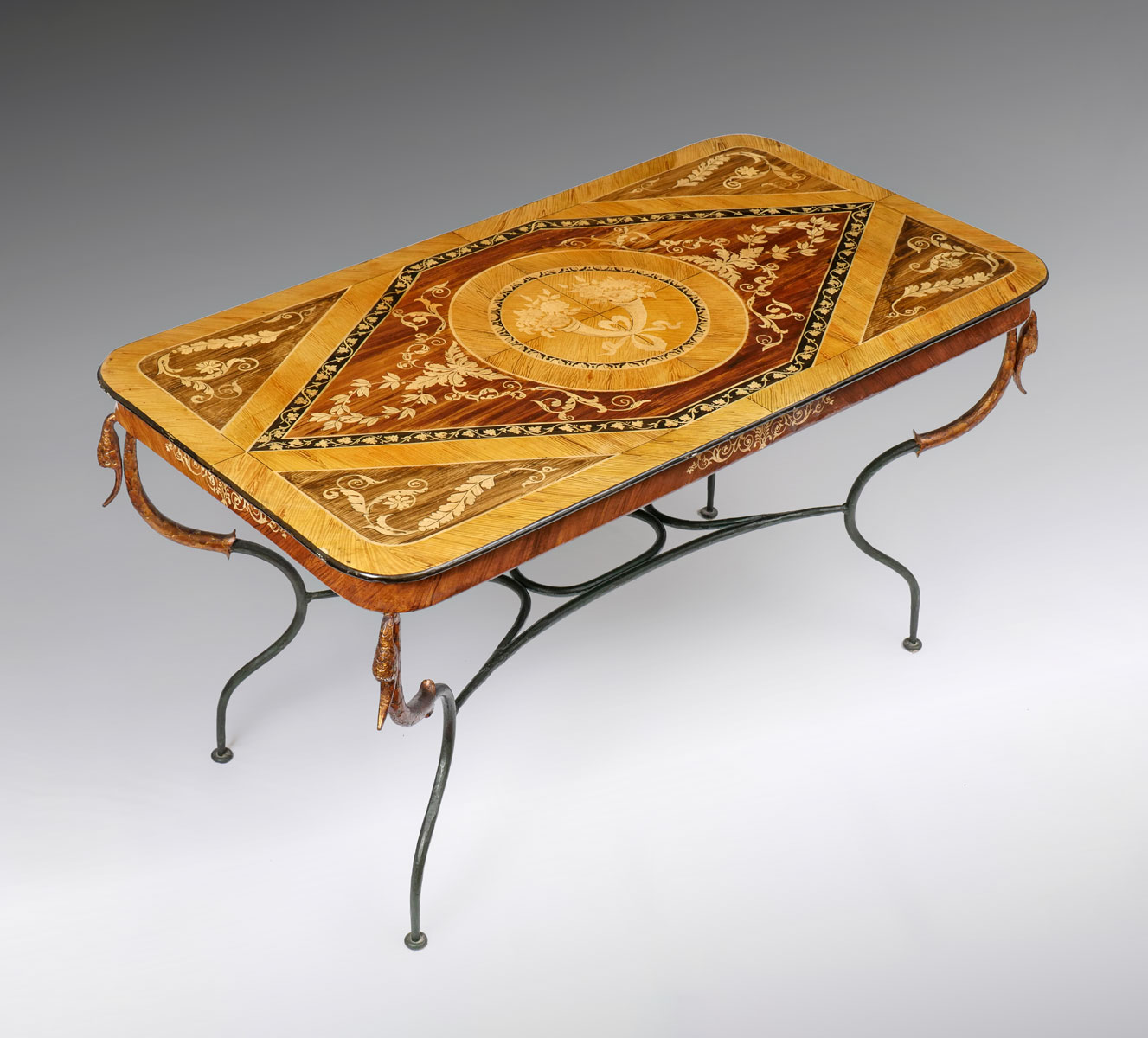 FAUX MARQUETRY PAINTED METAL TABLE  36f1cd