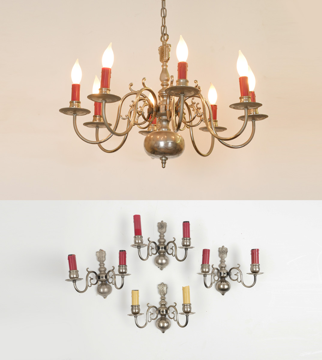 MODERNE CHANDELIER AND 4 WALL SCONCES  36f1c9