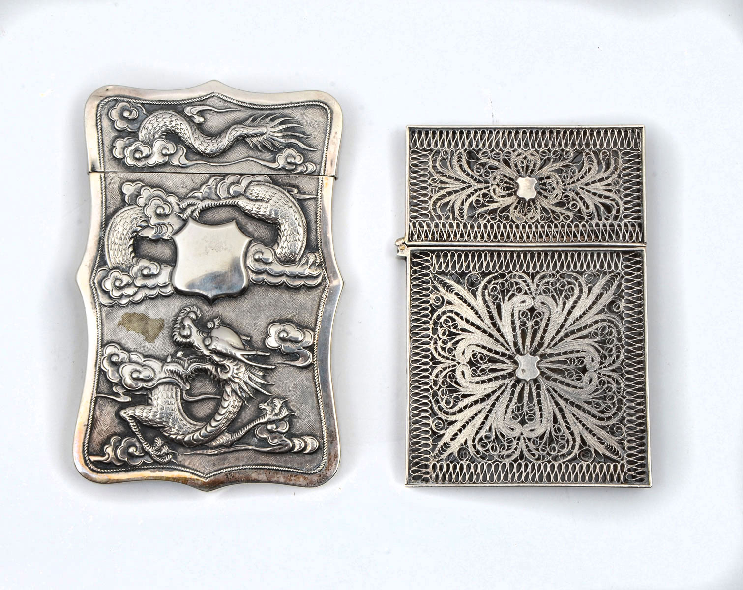 2 PIECE CHINESE SILVER CARD HOLDERS: