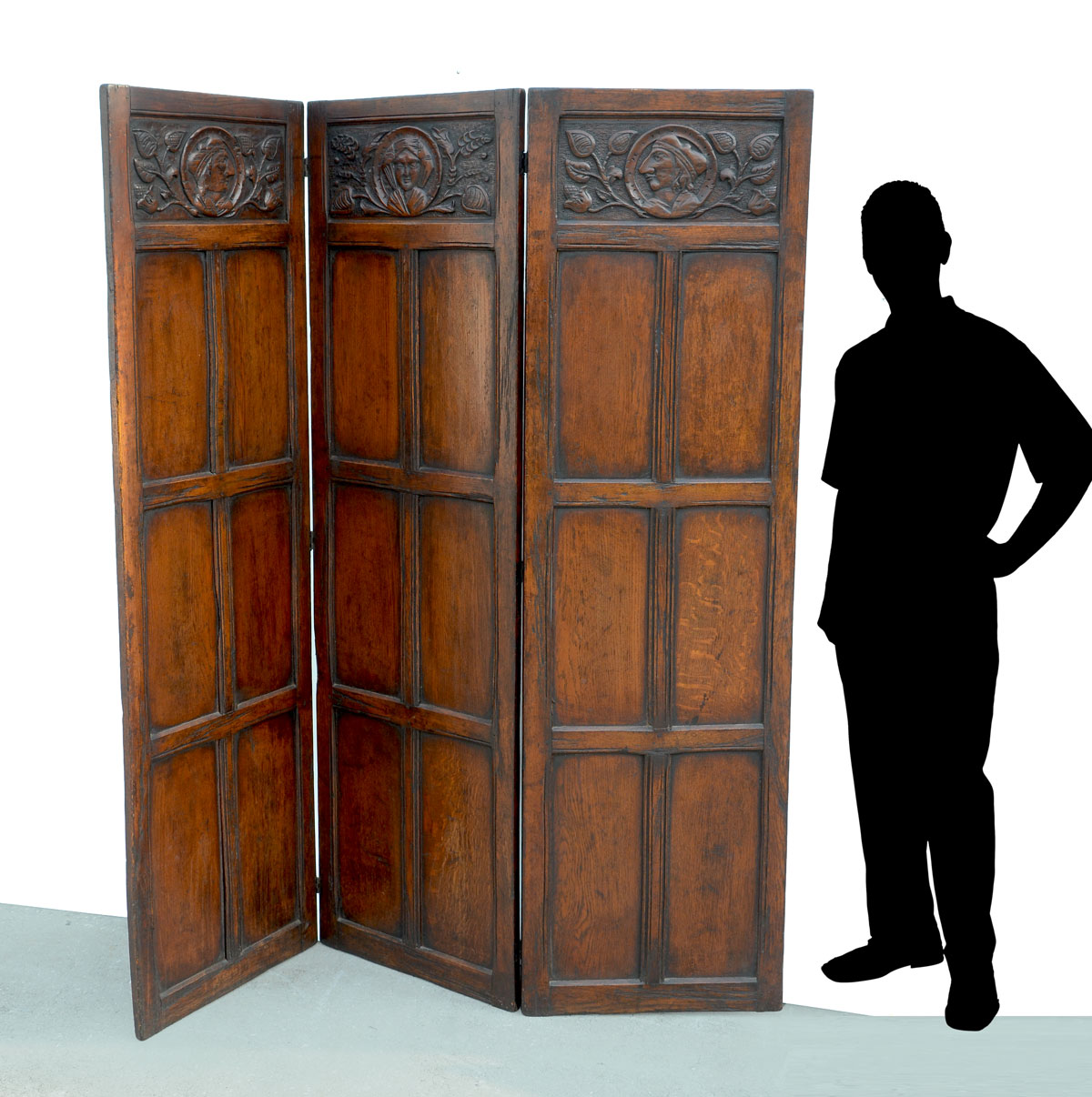 ENGLISH JACOBEAN STYLE OAK 3 PANEL 36f25d