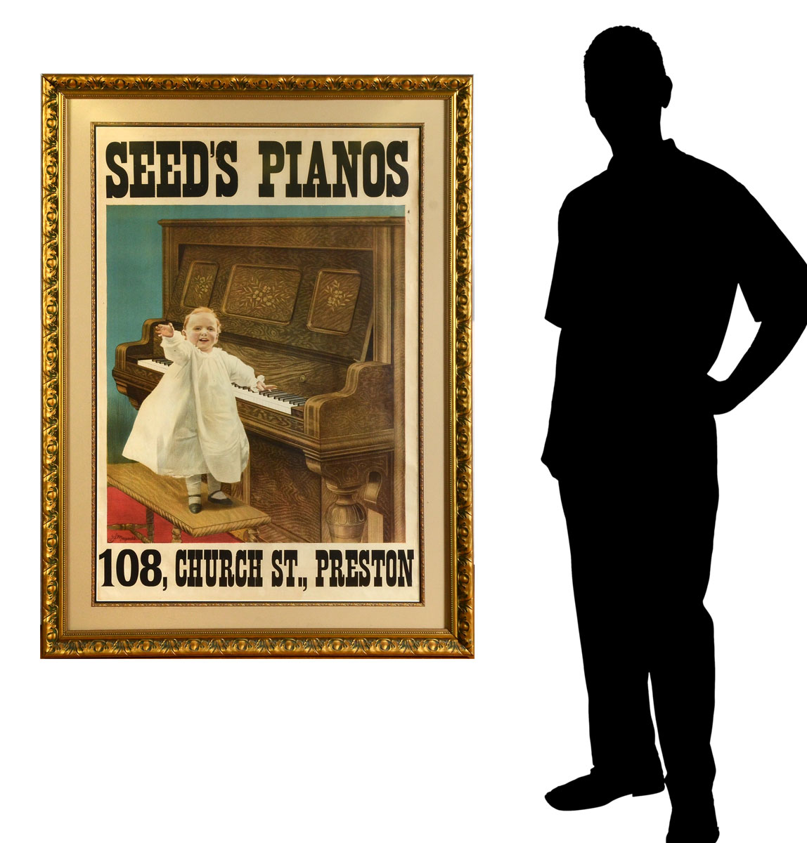 LARGE SEED'S PIANO LITHOGRAPH ADVERTISEMENT: