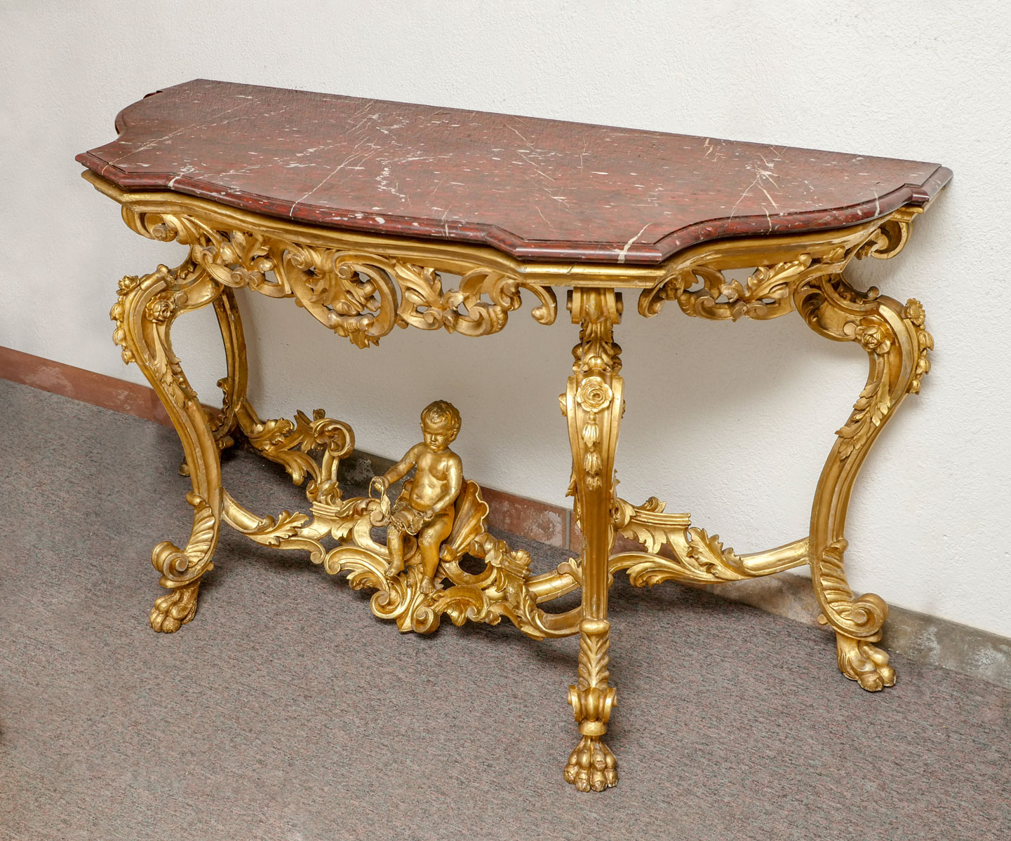 EARLY FRENCH GILTWOOD MARBLE TOP