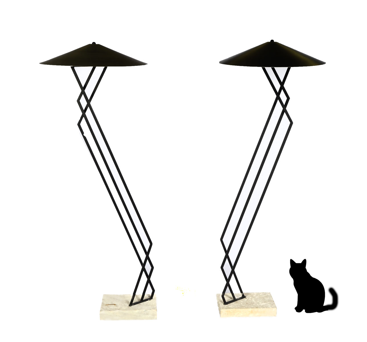 PAIR OF ANGULAR BLACK FLOOR LAMPS: