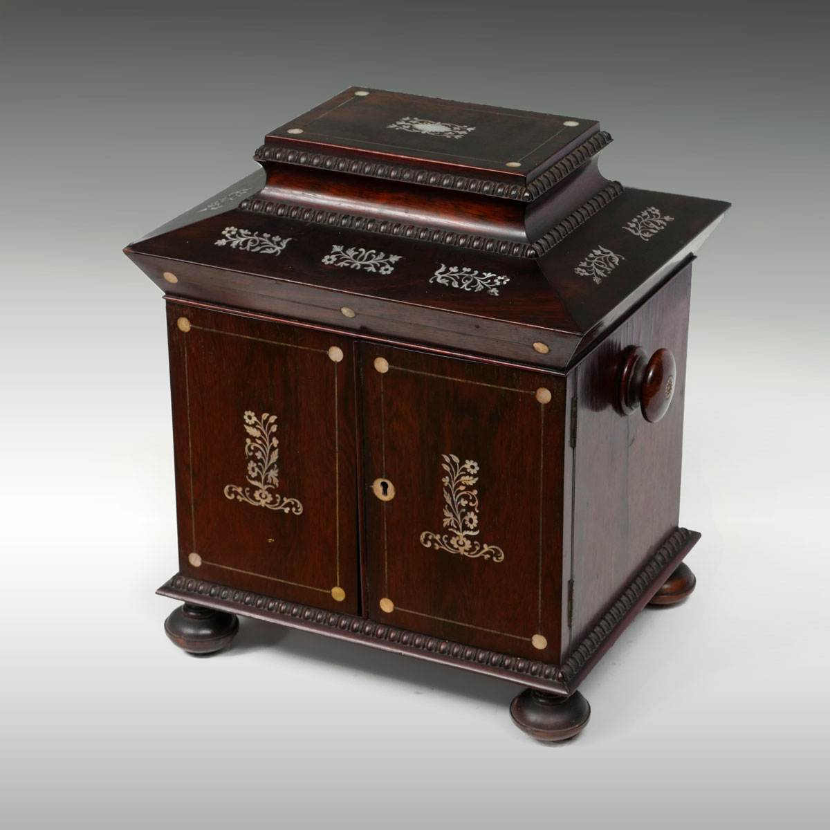 INLAID 3 DRAWER CHEST WITH DESK: