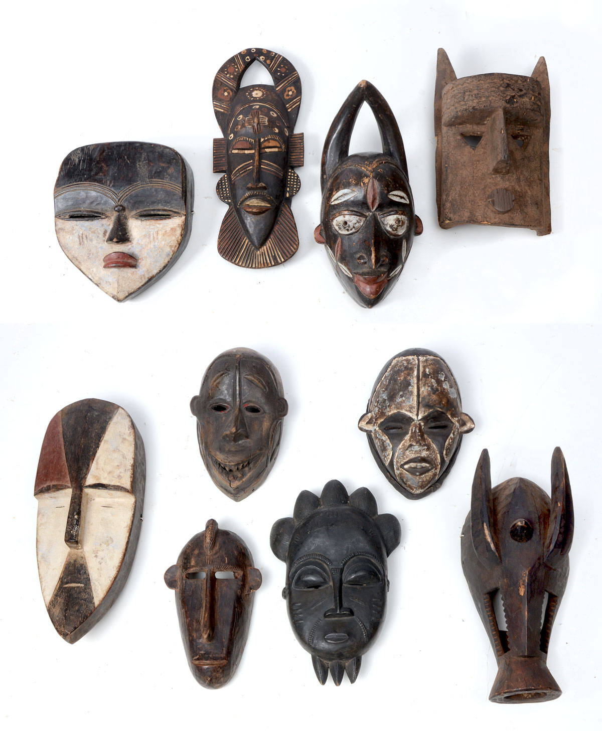 10 PC. AFRICAN CARVED MASK COLLECTION: