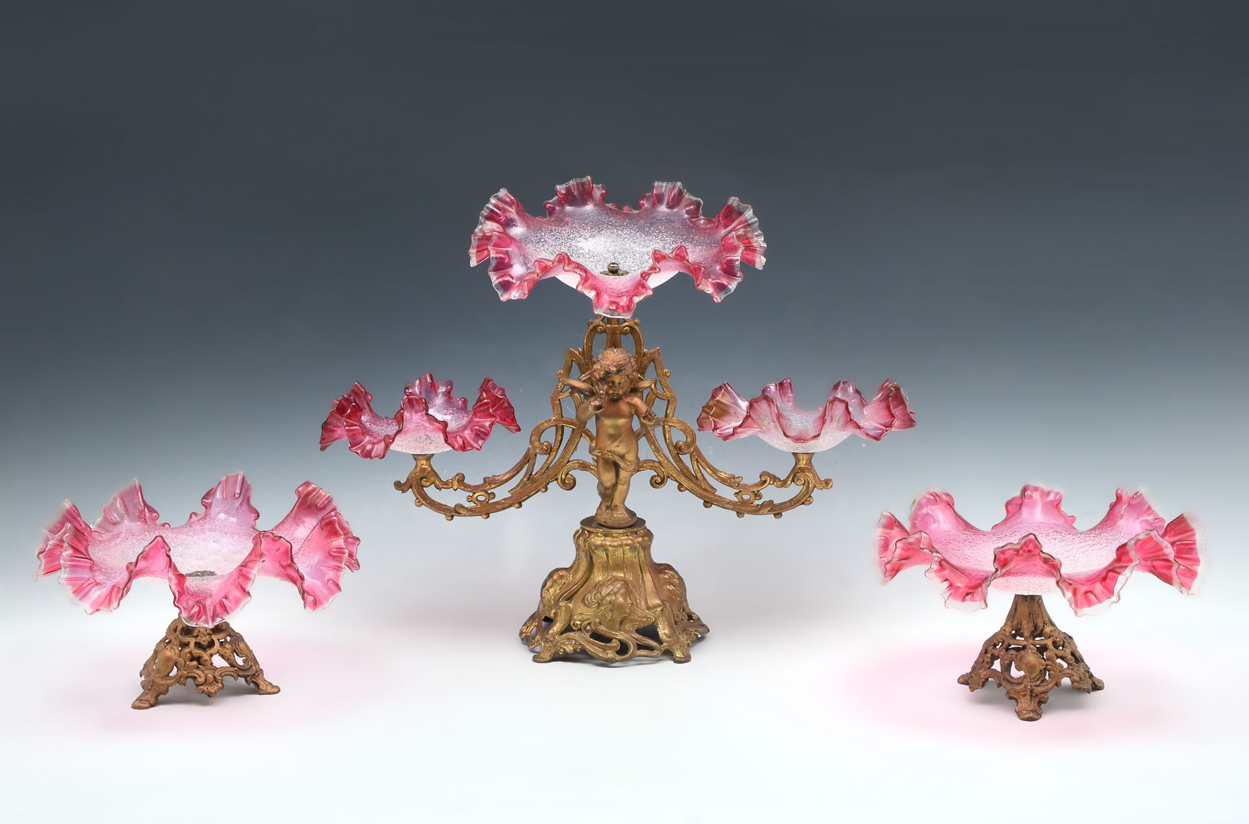 3 PC. CRANBERRY EPERGNE SET: Comprising;