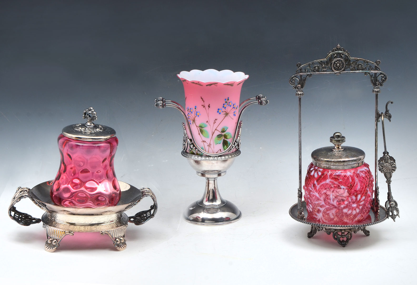 3 PIECE CRANBERRY GLASS CONTAINERS: