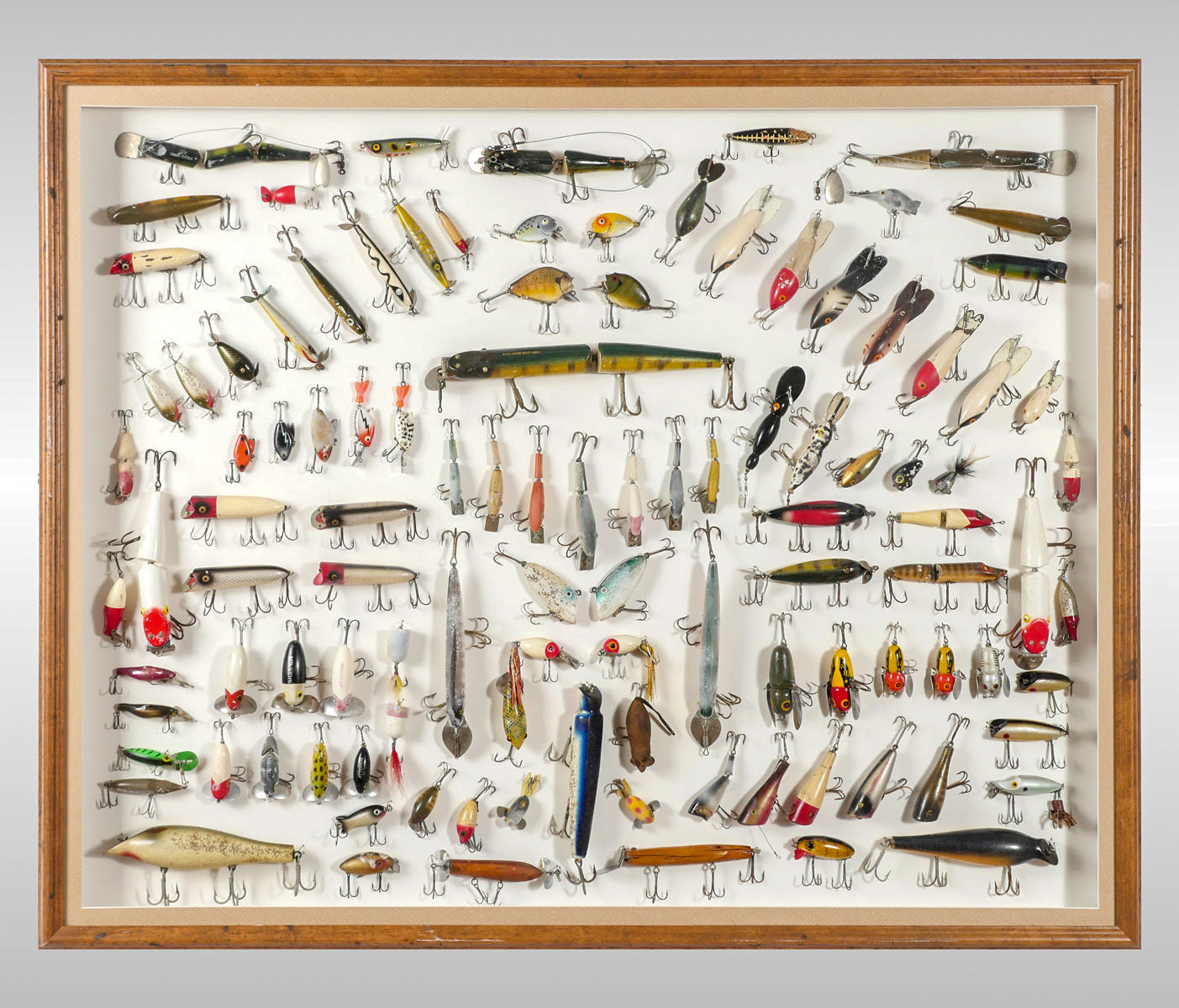 LARGE FRAMED FISHING LURE COLLECTION  36f473