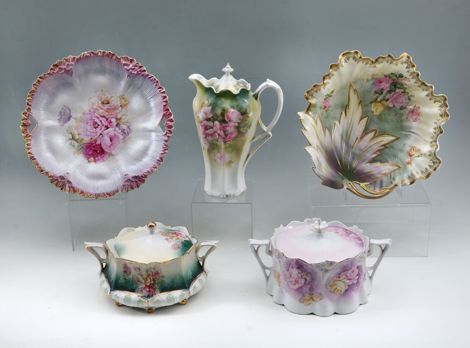 5 PIECE RS PRUSSIA PORCELAIN COLLECTION: